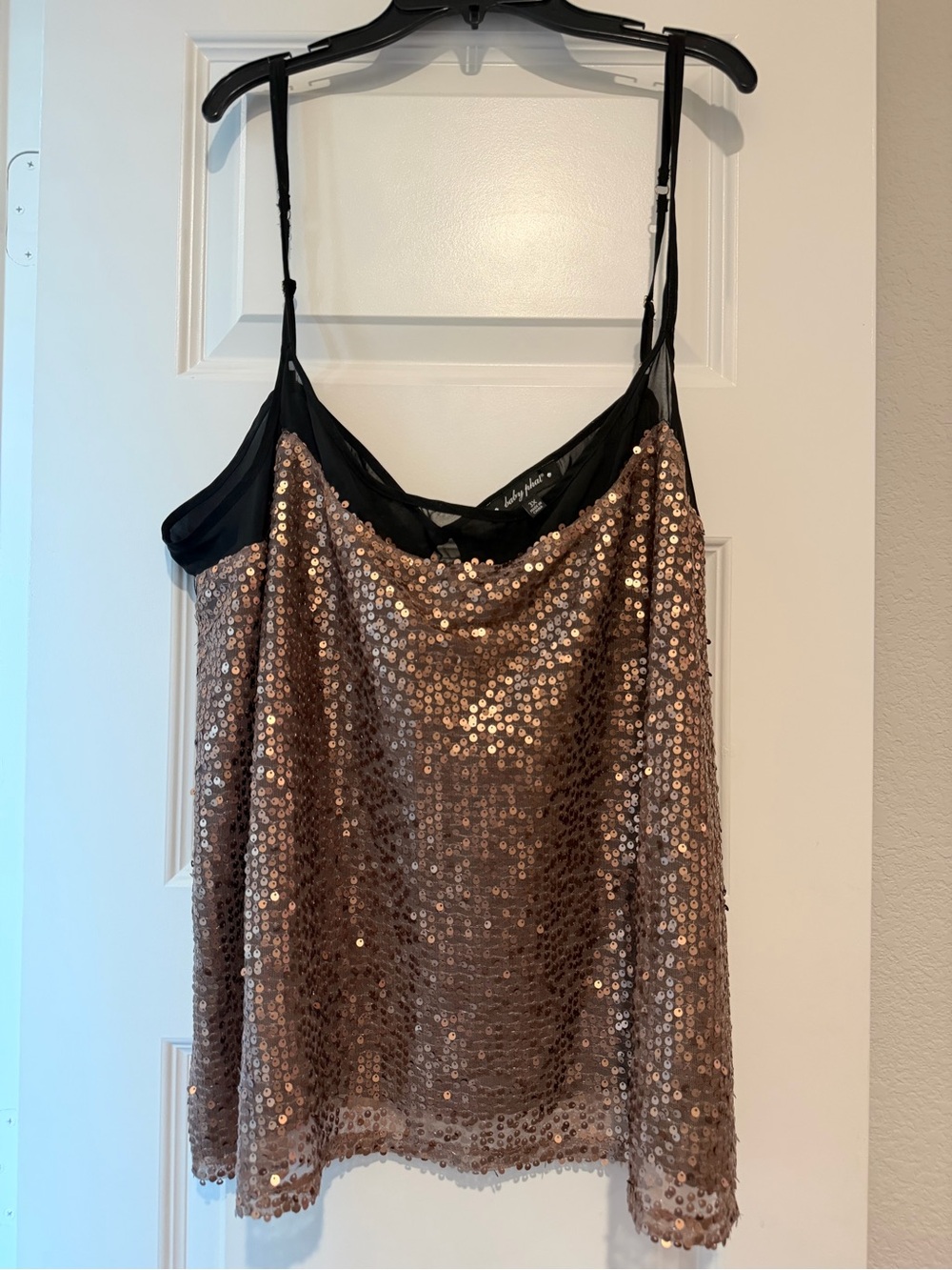 Baby Phat Y2K 3X Sequin Cowl Neck Tank Top Bronze Black Cami Plus Size